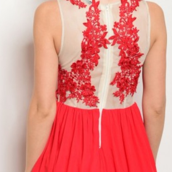 Ladies Fashion Womens Red Embroidered Dress - Picture 4 of 4